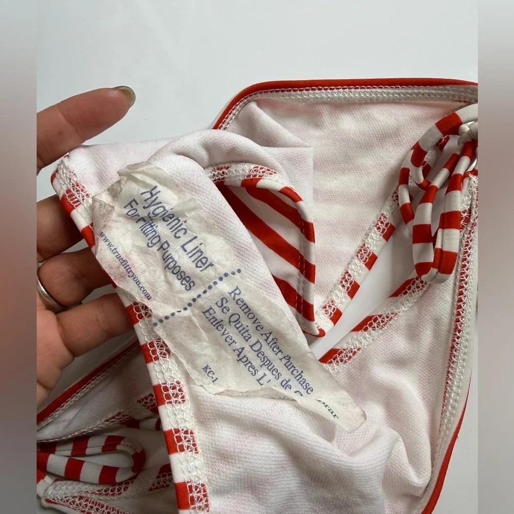 NWT Guess String Striped Print Bikini Set with Fringe Detailing Red & White XS